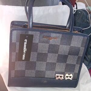 Karl Lagerfeld Navy and Gray Checkered Satchel NWT
